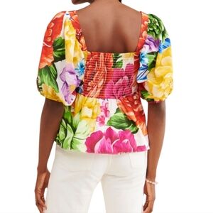 Farm Rio Rainbow Chita Multicolor Floral Puff Sleeve Top Size Large